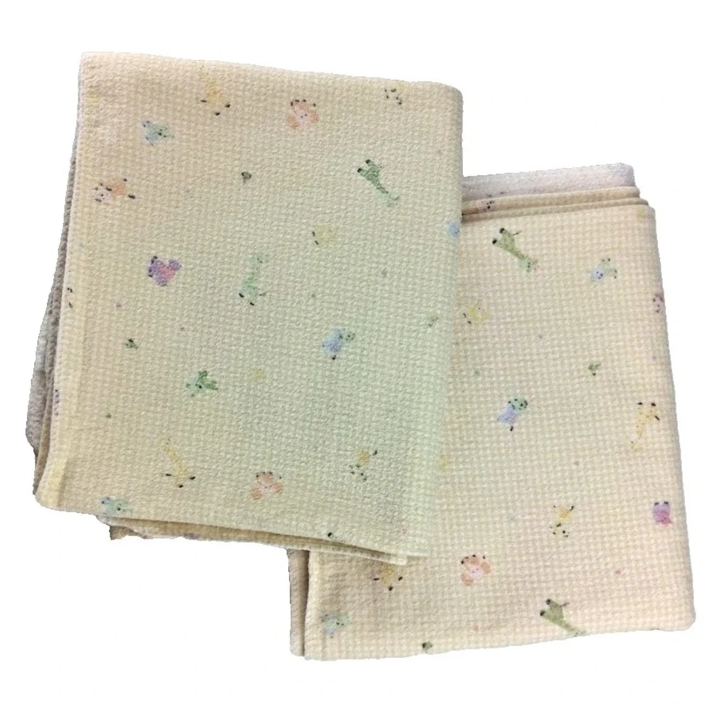 2 Vintage Carter's Yellow Gingham Animals Baby Receiving Blanket Lot Unisex